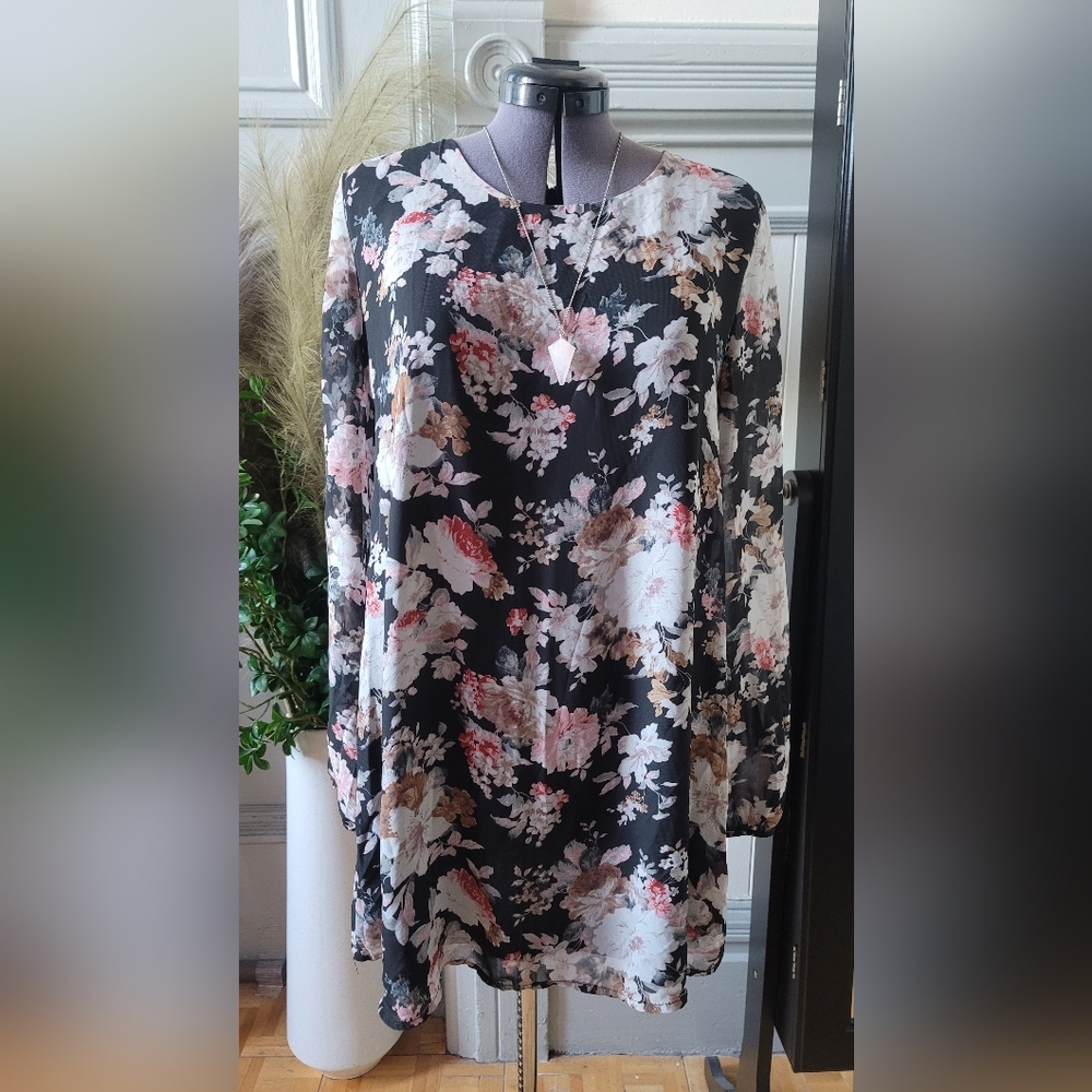 Black floral mini dress